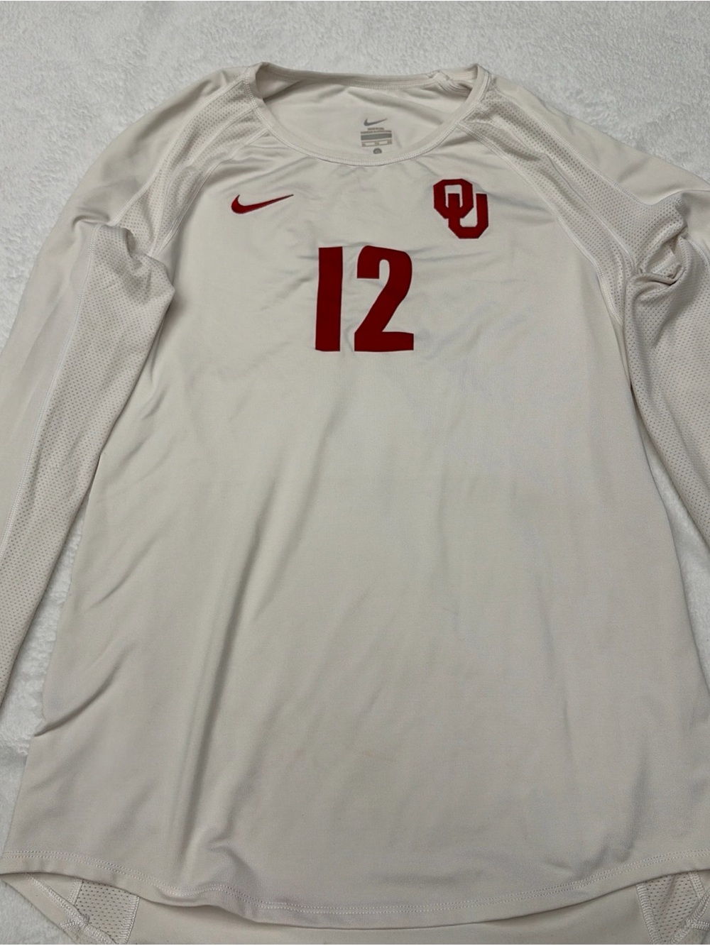 Nike White Long-Sleeve Team Jersey with Red Accents #12 Volleyball Jersey